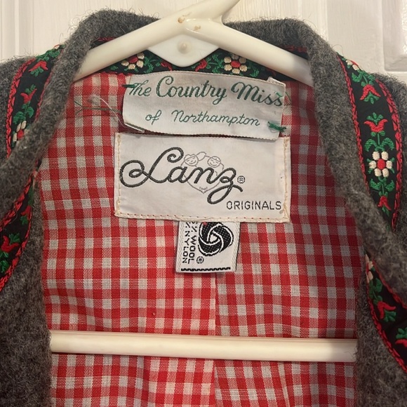 Vintage wool jacket, Lanz Originals, grey wool with red, white, and green accent - Picture 2 of 5